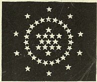 flag, star of Dav id made up of stars, surrounded by a circle of stars surrounded by a second more spaced circle of stars