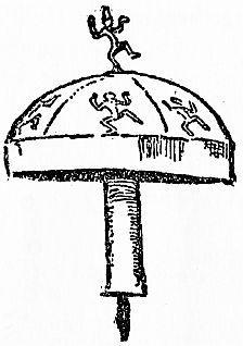 drawing of brownie dancing on mushroom shaped thing