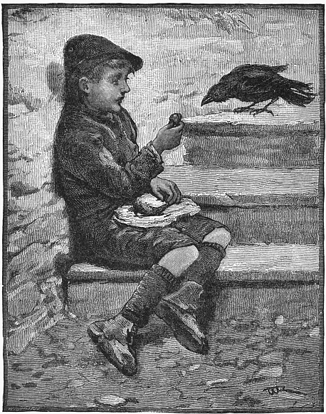 boy sharing with bird