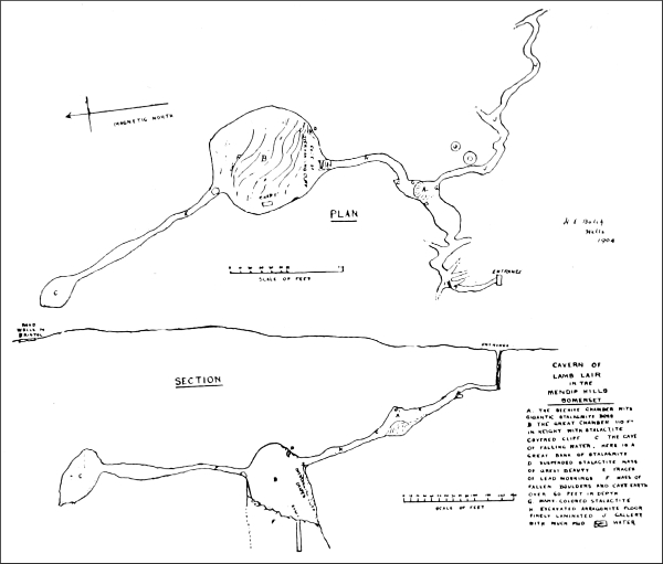 PLAN AND SECTION OF THE GREAT CAVERN OF LAMB'S LAIR.