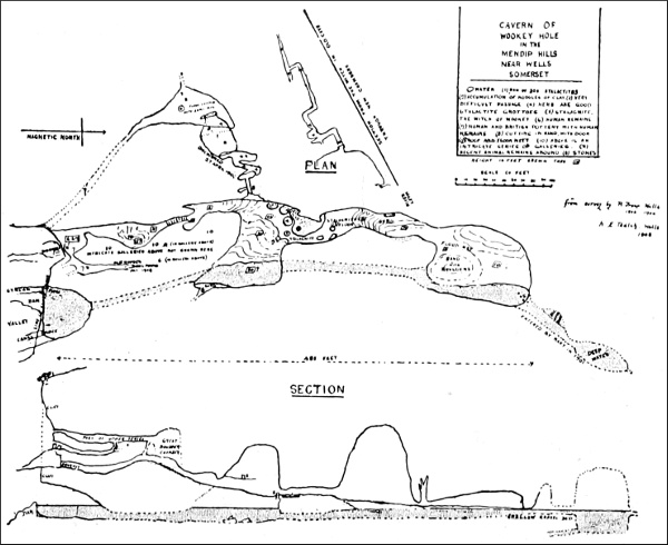 PLAN AND SECTION OF WOOKEY HOLE CAVERN.