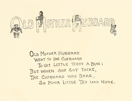 Old Mother Hubbard title with bears in the letters and first of poem