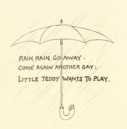 poem with umbrella covering and rain falling behind