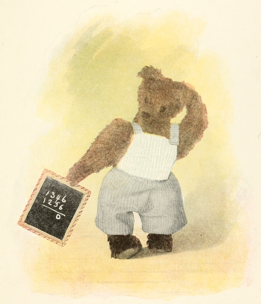 bear holding head and slate