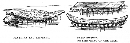 Image unavailable: JANTHINA AND AIR-RAFT.
CASK-PONTOON. POTTERY-RAFT OF THE NILE.
