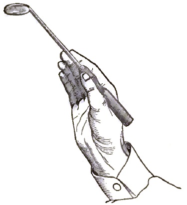 Position of Hand in holding the Laryngeal Mirror