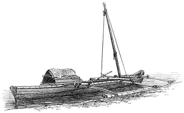 Boot mit Ausriggern von Bambus.