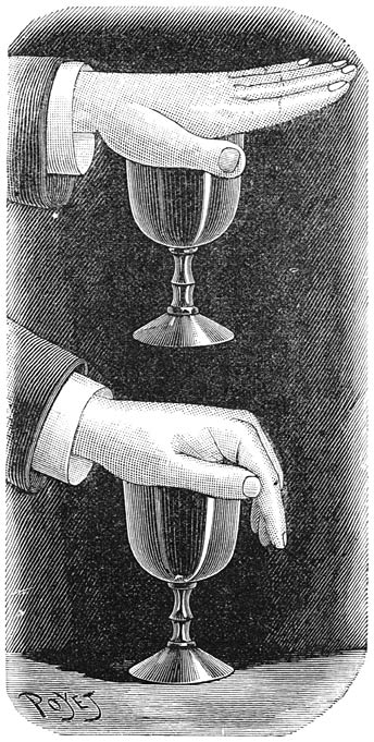 Een glas met de vlakke hand opnemen.