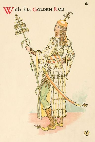 man with gold hat, gold sword and sceptre