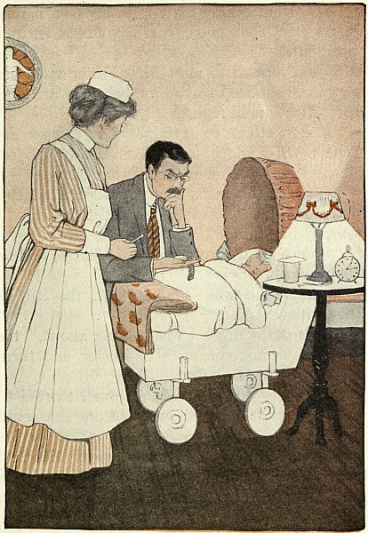 Doctor and nurse beside bassinet
