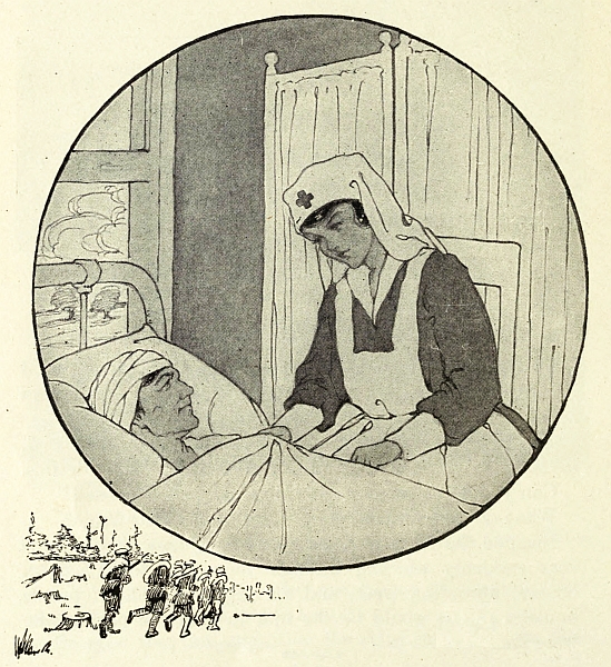 Red Cross nurse by bed of patient