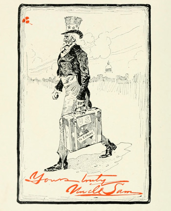 Frontispiece - Uncle Sam carrying suitcase