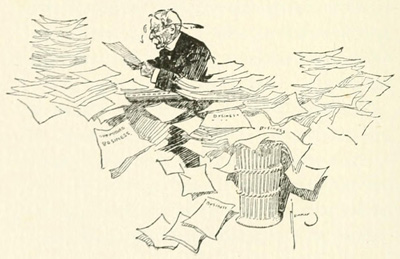 Man surrounded by stacks of paper