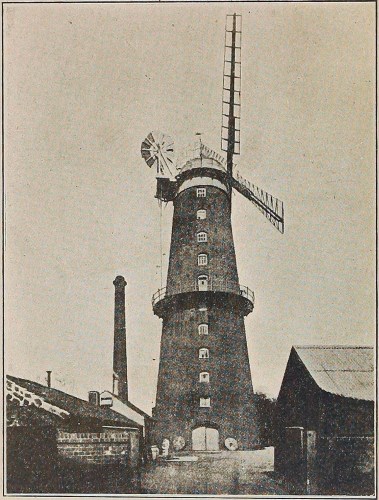 Brick tower mill; largest built. Great Yarmouth, England.
(With Cubit’s tail vane.)