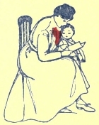 mother reading letter; boy standing beside her