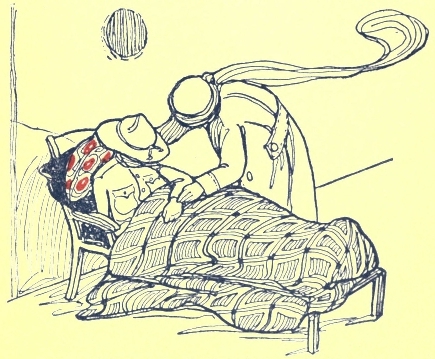 nurse bending over soldier in deckchair