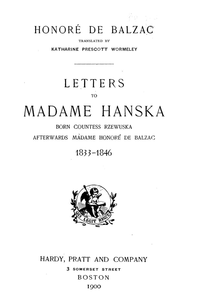 The Project Gutenberg Ebook Of Letters To Madame Hanska By