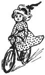 A doll riding a bicycle