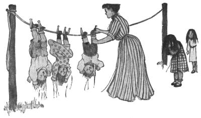Children hung on the line to dry