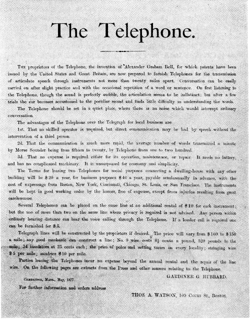 The Birth and Babyhood of the Telephone, by Thomas A. Watson a Project