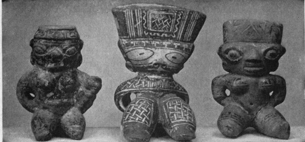 Ancient civilizations of Mexico and Central America. Indians of Mexico;  Indians of Central America. Plate X. Widely Distributed Female Figurines:  (a) Nicaragua; (6) Panama; (c) Venezuela; (77) Island of Mara jo