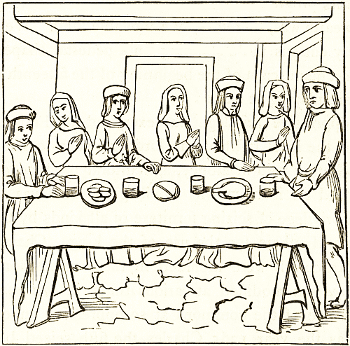 Dinner-table of middle-class, fifteenth  century