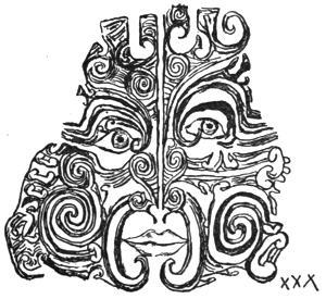 An artistic representation of a face or mask