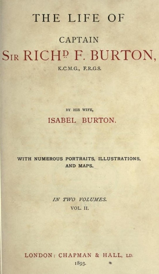 The Project Gutenberg eBook of The Life of Captain Sir Richard F. Burton,  vol. II, by Isabel Burton.