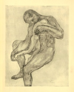 A large human figure and a small human figure embracing.