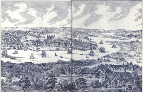 Image unavailable: Panorama of the Tower and Greenwich in 1543. By Anthony
van den Wyngaerde.

102. Houndsditch.
103. Crutched Friars.
104. Priory of Holy Trinity.
105. Aldgate.
106. St. Botolph, Aldgate.
107. The Minories.
108. The Postern Gate.
109. Great Tower Hill.
110. Place of Execution.
111. Allhallow’s Church, Barking.
112. The Custom House.
113. Tower of London.
114. The White Tower.
115. Traitor’s Gate.
116. Little Tower Hill.
117. East Smithfield.
118. Stepney.
119. St. Catherine’s Church.
120. St. Catherine’s Dock.
121. St. Catherine’s Hospital.
122. Isle of Dogs.
123. Monastery of Bermondsey.
124. Says Court, Deptford.
125. Palace of Placentia.