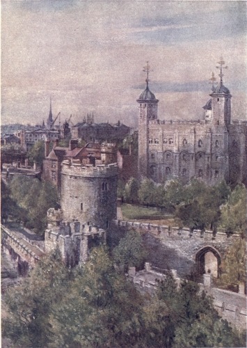 THE WHITE TOWER (KEEP), WITH THE LANTHORN TOWER IN THE
FOREGROUND, FROM THE TOWER BRIDGE