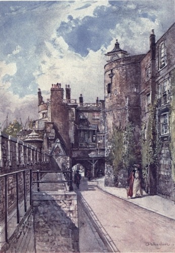 Image unavailable: THE BYWARD AND BELL TOWERS, WITH THE KING’S HOUSE ON THE
RIGHT, LOOKING FROM THE TRAITOR’S GATE
