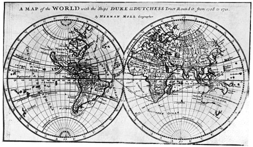 Image unavailable: THE TRACK OF THE DUKE AND DUTCHESS ROUND THE WORLD

Reproduction of the frontispiece to the first edition of Woodes
Rogers’s book.