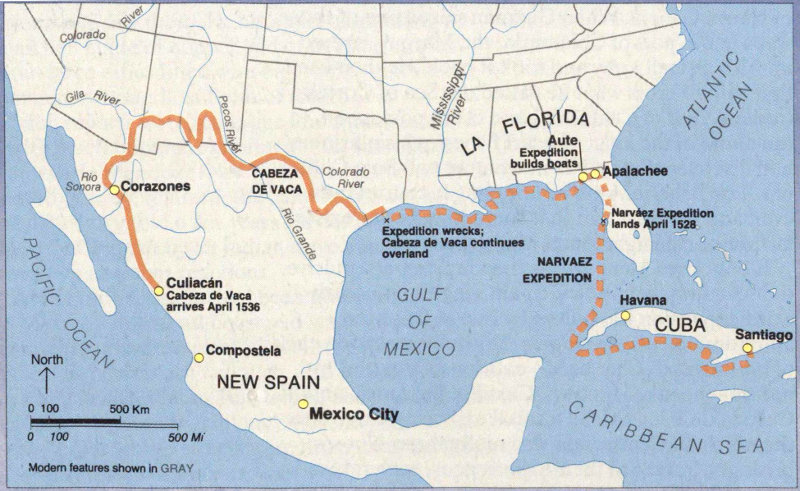 Routes of Narváez and de Vaca
