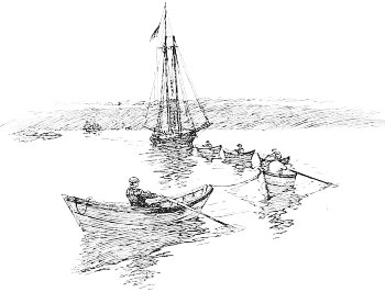 oarsmen towing sailing ship