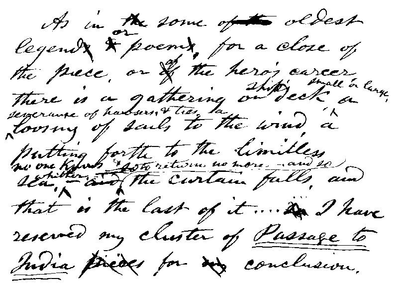 A page of Walt's handwritten manuscript, circa 1875.