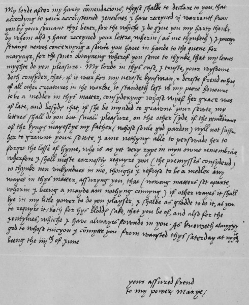 Facsimile of Mary's Letter