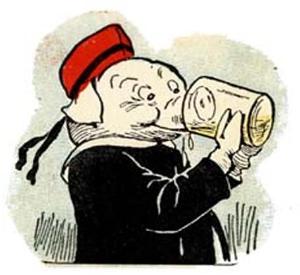 Curly the pig, drinking lemonade