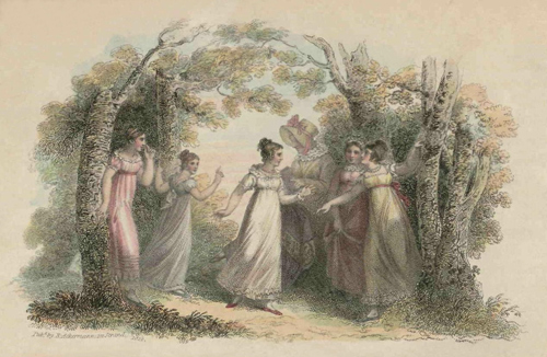 Illustration: Girls playing hand-and-seek
