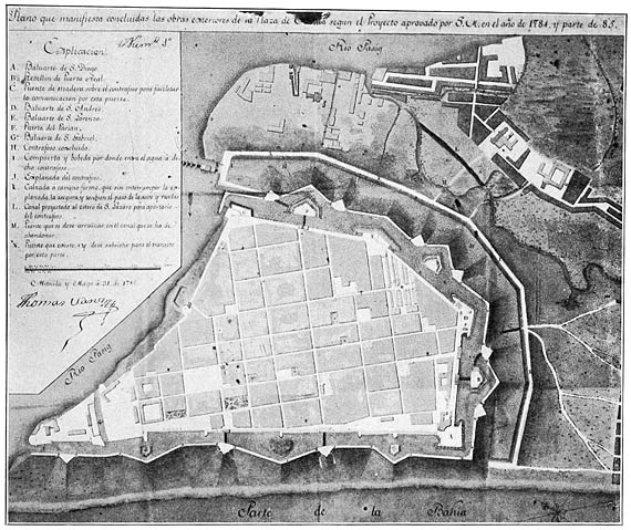 Plan showing outer works of Manila, according to the plan approved by his Majesty in 1784–1785, drawn by the engineer Tomás Sanz