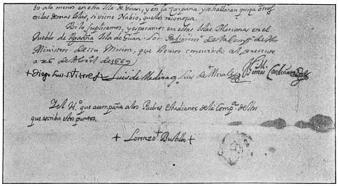 Signatures of Diego Luis San Vitores, S.J., and others