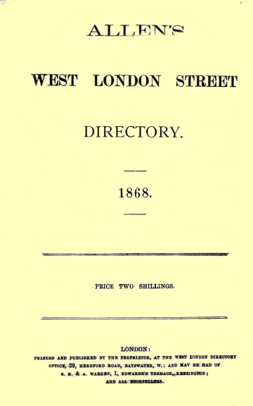 Allen S West London Street Directory 1868 By Samuel Allen