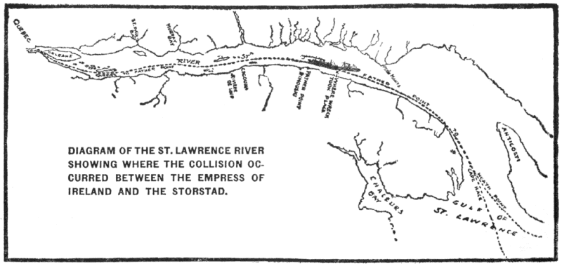 Diagram of the St. Lawrence River showing where the collision occurred