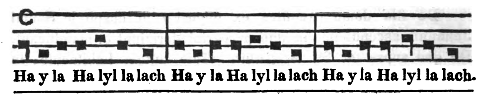 Musical notation accompanying the text 'Ha y la Ha lyl la lach Ha
y la Ha lyl la lach Ha y la Ha lyl la lach.'