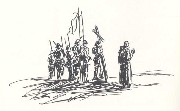 Spanish friar and soldiers