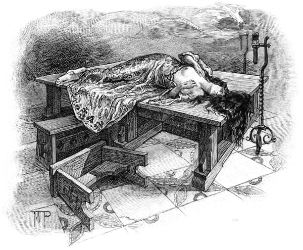 Sur la table de chêne gît étendue
  la plus délicieuse créature