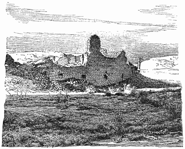 Fig. 36. Ruin in the Chaco Canyon, probably Kĭntyl (after Bickford).