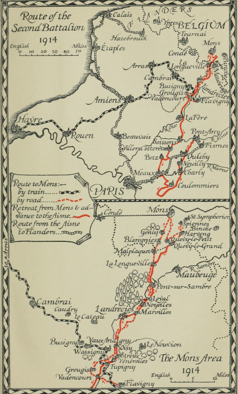 Route of the Second Battalion, 1914.
