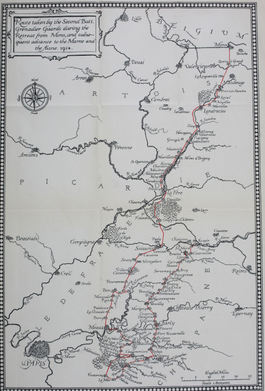 Route taken by the Second Batt. Grenadier Guards during the Retreat from Mons.