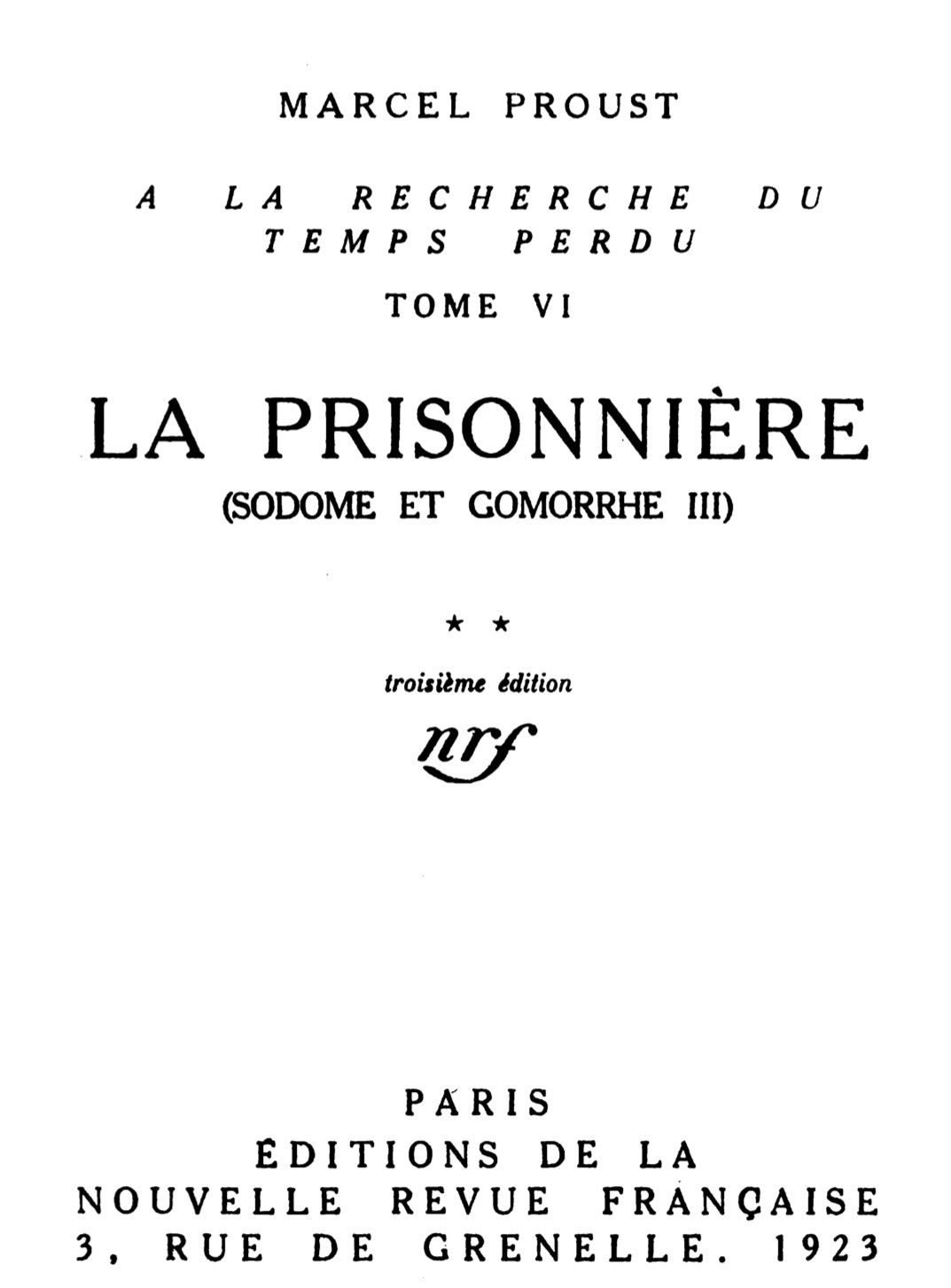 The Gutenberg eBook of La Prisonnière (Sodome Gomorrhe III), by Proust.